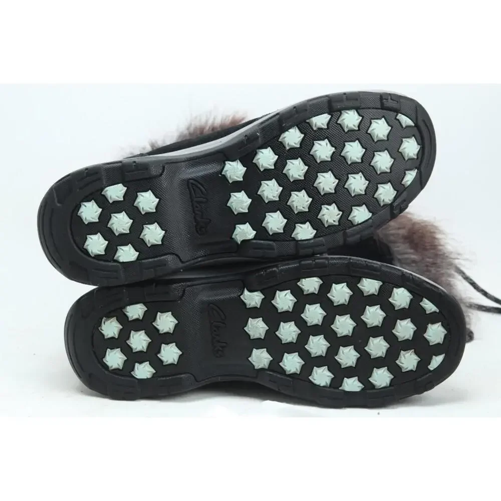 Clarks Wintry Hi Tall Black Suede Boots Womens Size 8 M Thinsulate Faux Fur